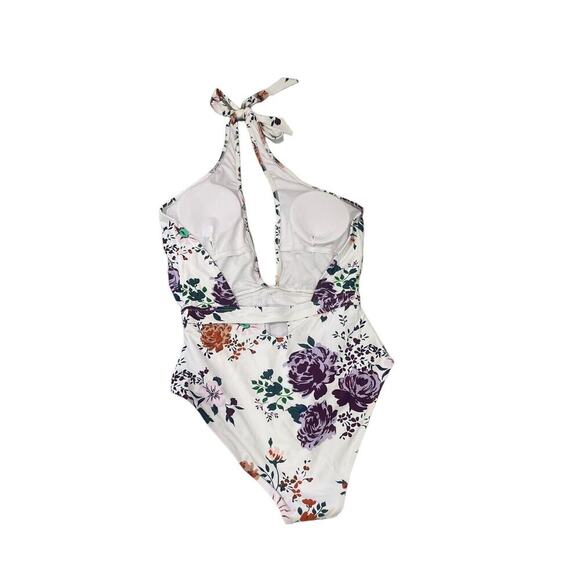 Cupshe White Multicolor Floral One Piece Swimsuit Womens Large NEW - Picture 2 of 7
